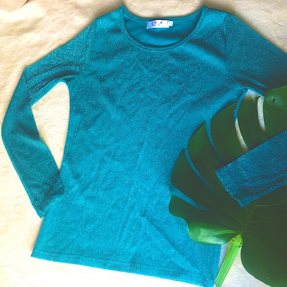 ⬇️ % OFF Icecapades XS S SM Sheer Long sleeve sparkle Teal blouse dress shirt